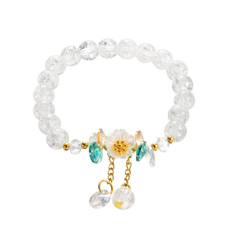 Bracelet spirituel en perles de verre avec breloque fleur pour la protection