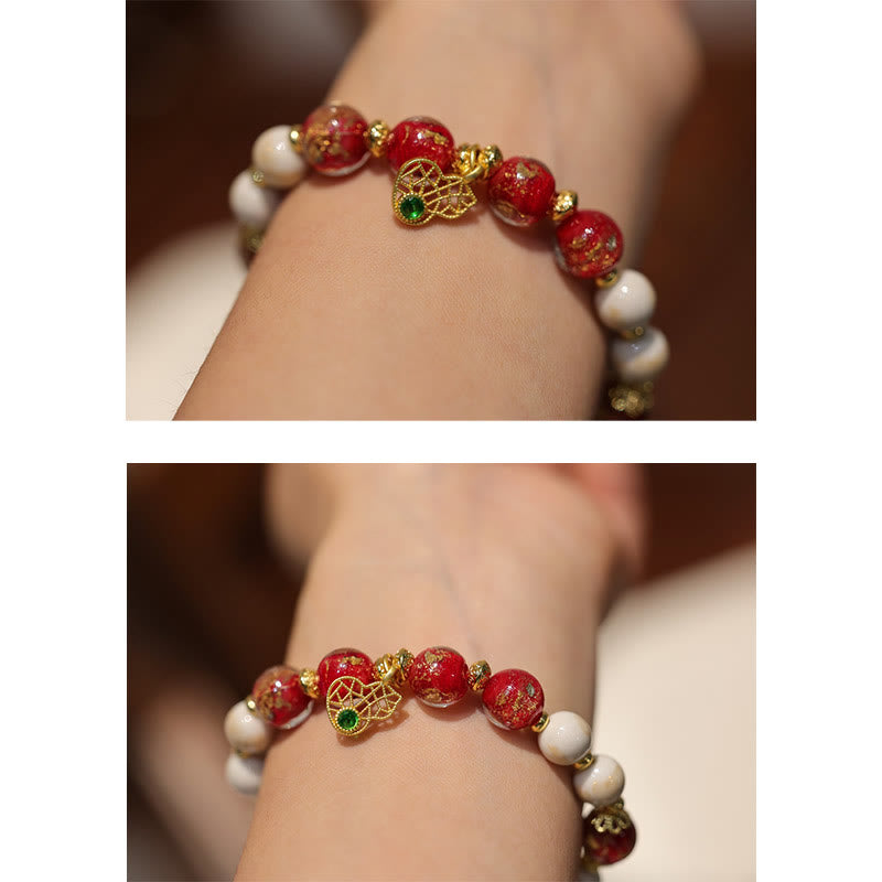 Bracelet Gourde Spirituelle Dieu de la Richesse avec Perles de Verre Liuli