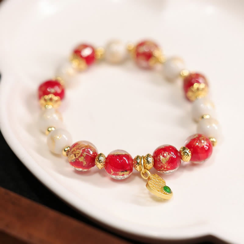 Bracelet Gourde Spirituelle Dieu de la Richesse avec Perles de Verre Liuli