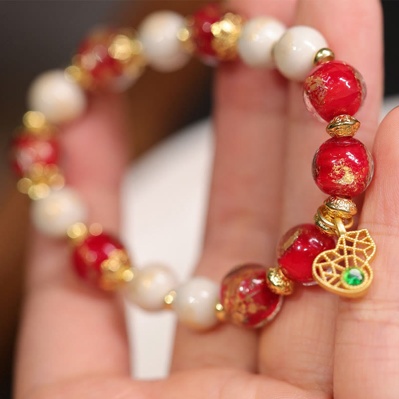 Bracelet Gourde Spirituelle Dieu de la Richesse avec Perles de Verre Liuli