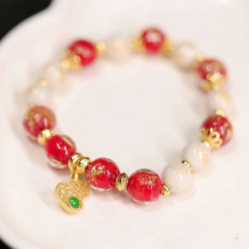 Bracelet Gourde Spirituelle Dieu de la Richesse avec Perles de Verre Liuli