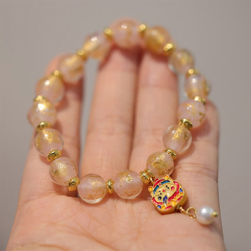Bracelet Gourde Spirituelle Dieu de la Richesse avec Perles de Verre Liuli