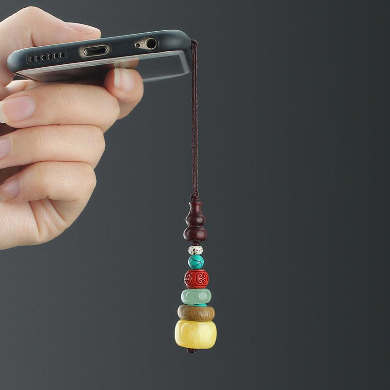 Décoration spirituelle à suspendre pour téléphone en bois de santal vert et ébène