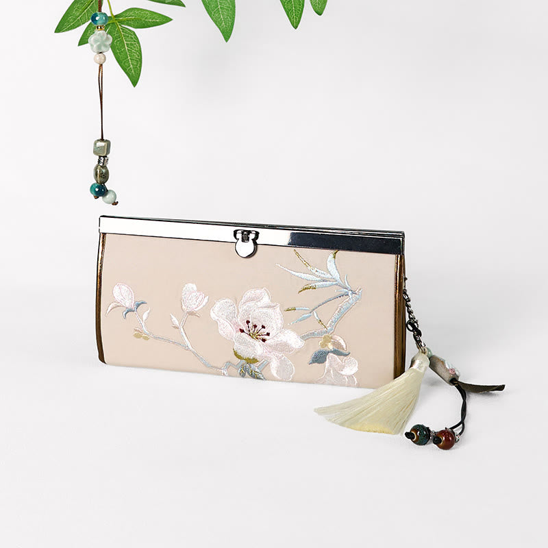 Portefeuille brodé Magnolia grande capacité