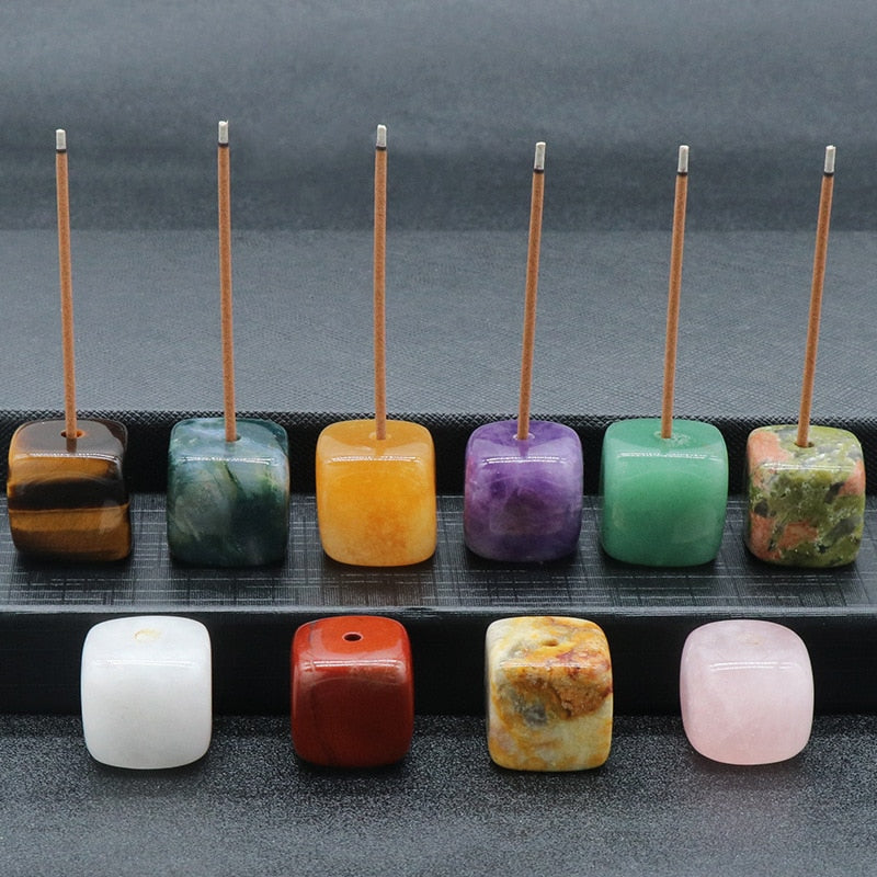 Porte-encens carré en pierre de quartz naturel