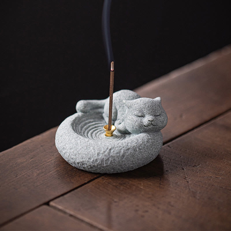 Brûle-encens en céramique pour chat debout 7,6 cm pour la méditation
