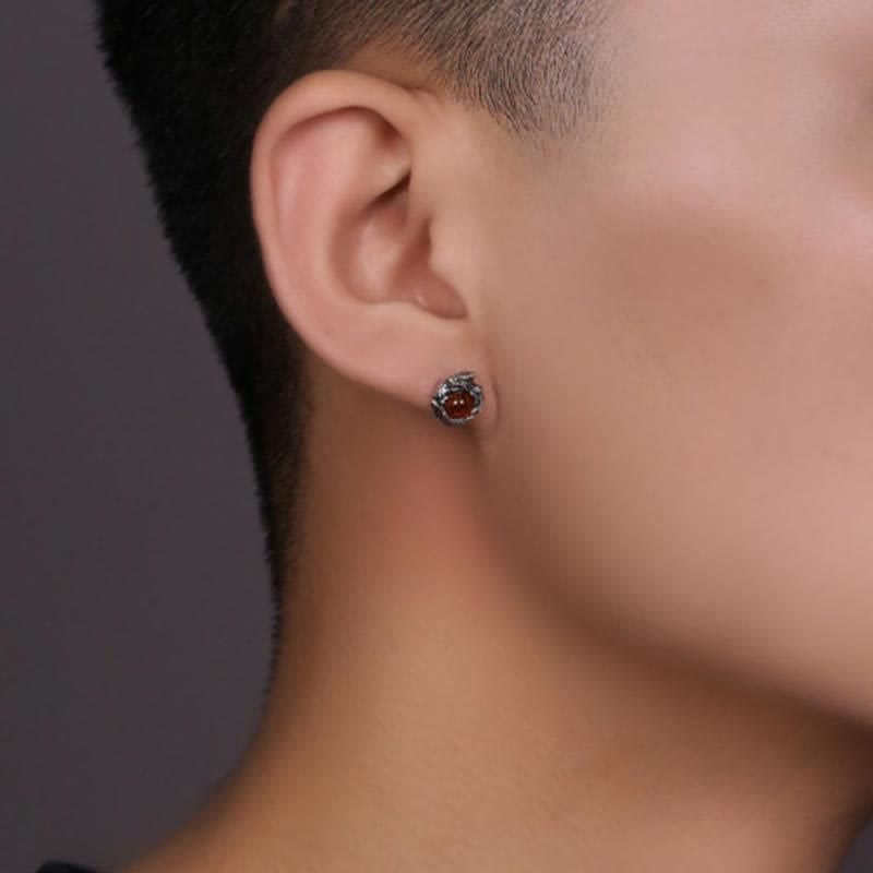 Boucles d'oreilles à tige en argent sterling avec dragon ambré et succès