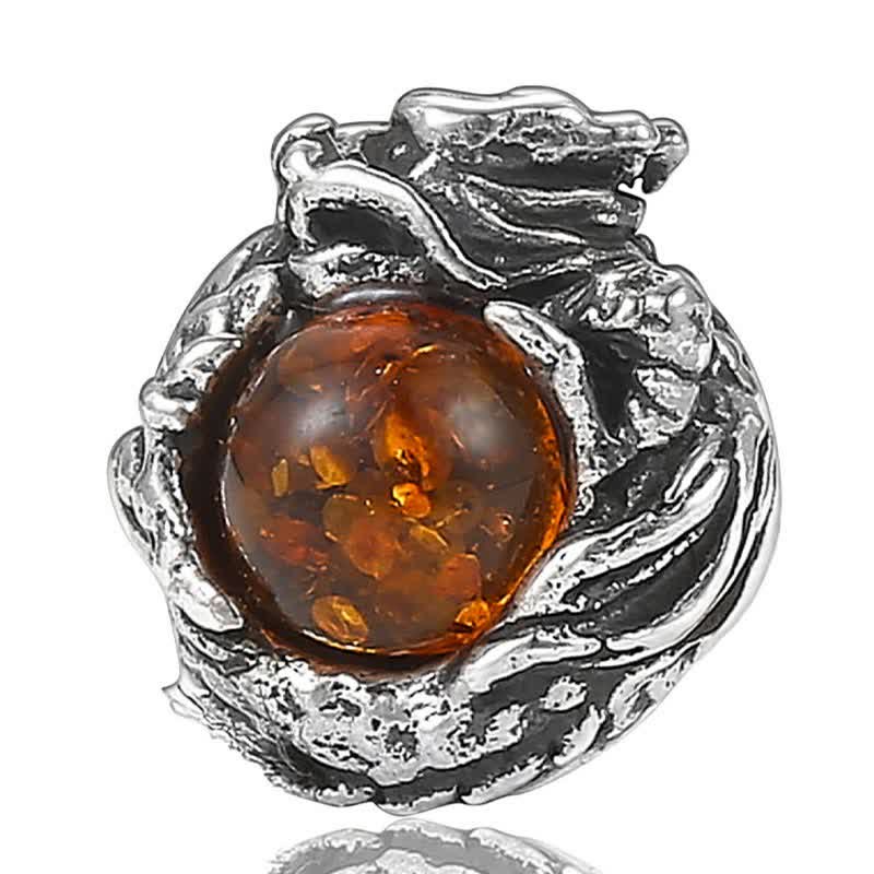 Boucles d'oreilles à tige en argent sterling avec dragon ambré et succès