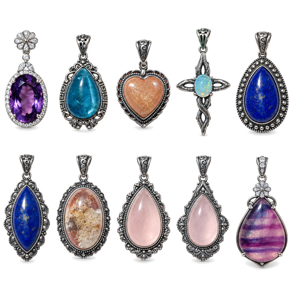 Sterling Silver Amethyst Pendant for Healing & Meditation, every variant on a white background