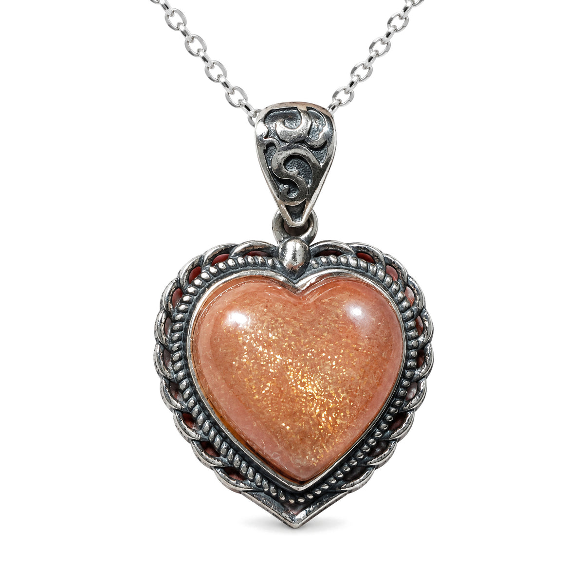 Sterling Silver Amethyst Pendant for Healing & Meditation, Golden Sunstone, on a white background