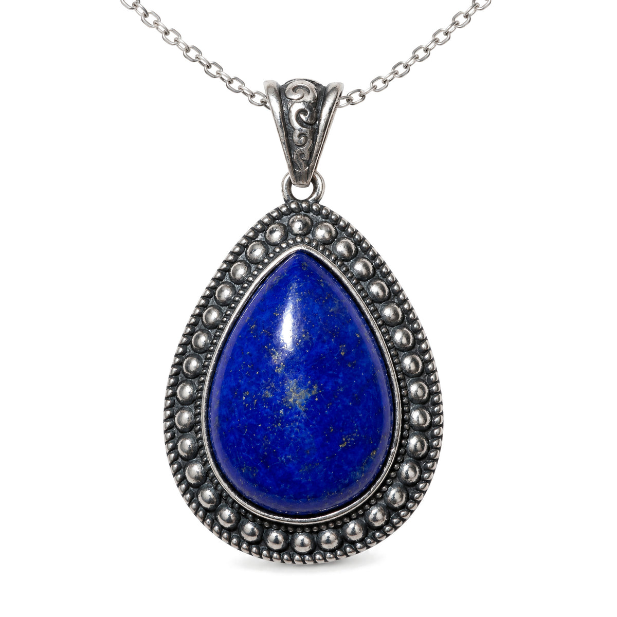 Sterling Silver Amethyst Pendant for Healing & Meditation, Lapis#1, on a white background