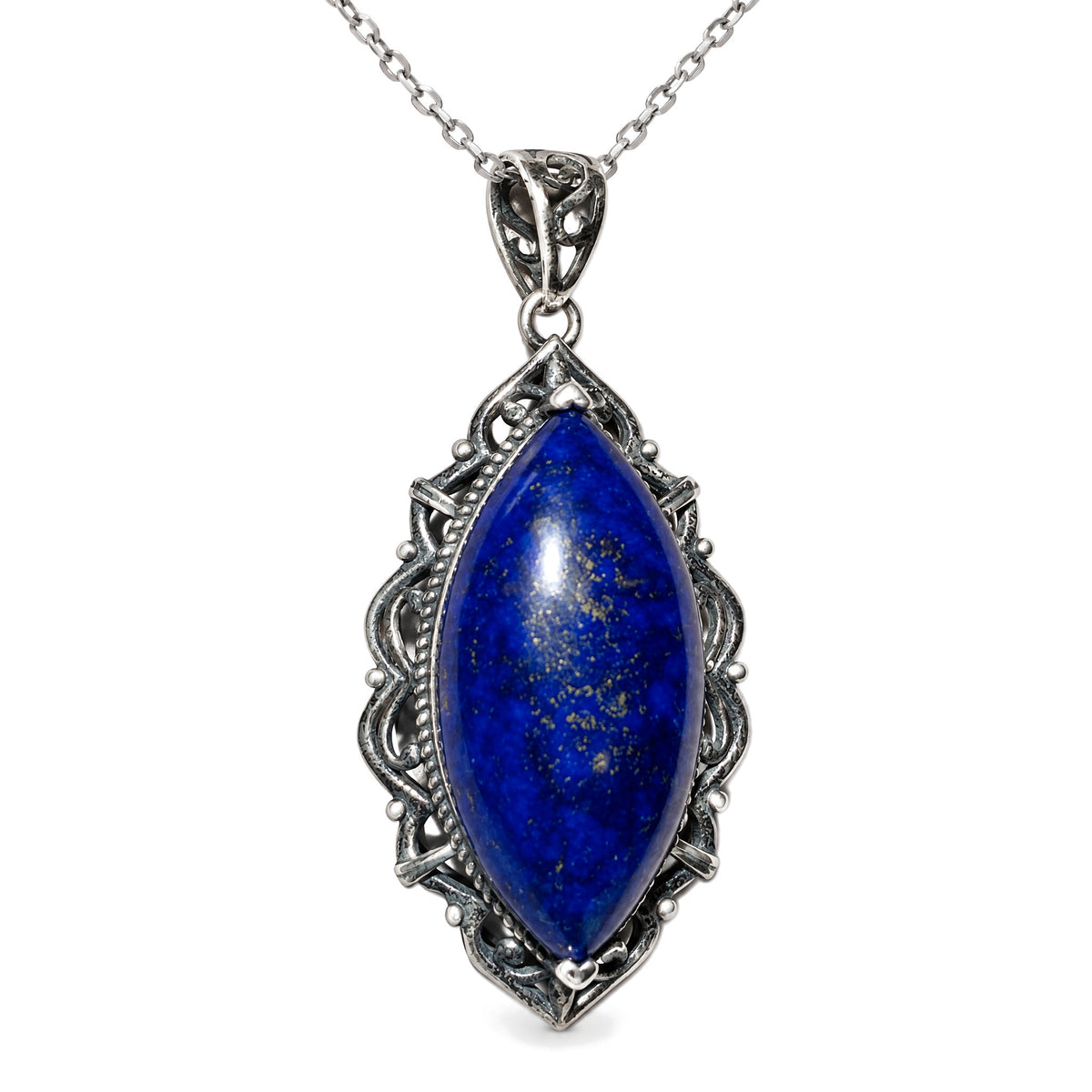 Sterling Silver Amethyst Pendant for Healing & Meditation, Lapis#2, on a white background
