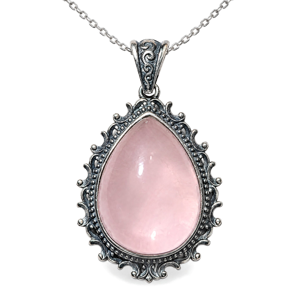 Sterling Silver Amethyst Pendant for Healing & Meditation, Star Rose Quartz#1, on a white background