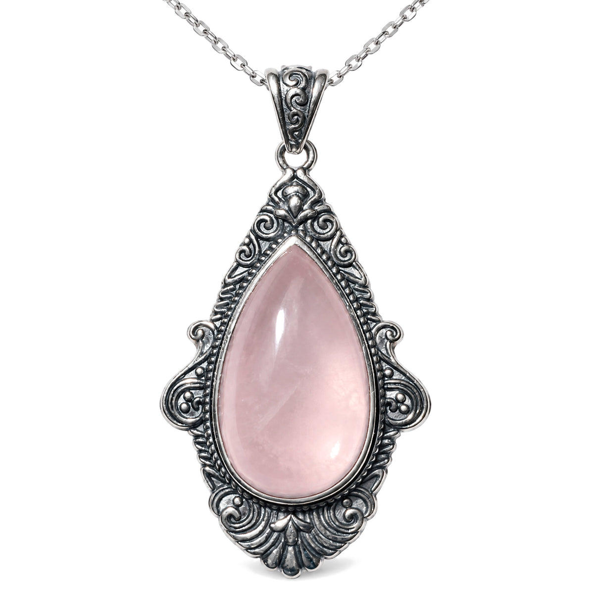 Sterling Silver Amethyst Pendant for Healing & Meditation, Star Rose Quartz#2, on a white background