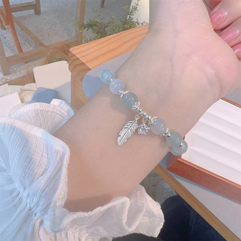 Bracelet de guérison œil de chat en argent sterling et aigue-marine 14-16 cm