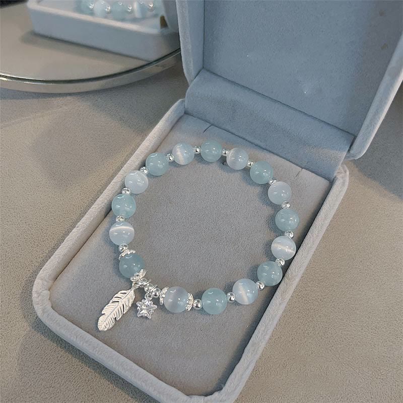 Bracelet de guérison œil de chat en argent sterling et aigue-marine 14-16 cm