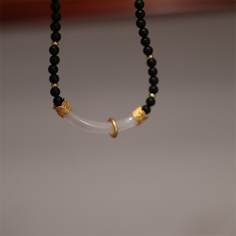 Collier de protection en argent sterling, onyx noir et calcédoine