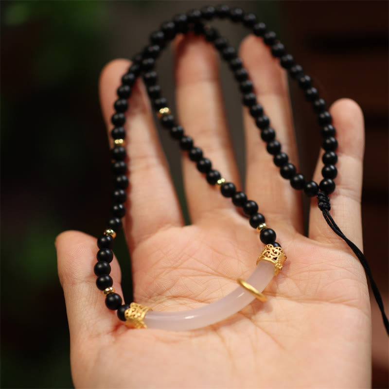 Collier de protection en argent sterling, onyx noir et calcédoine