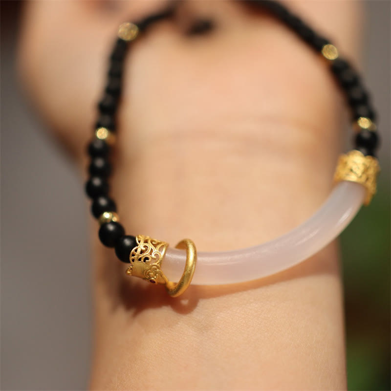 Collier de protection en argent sterling, onyx noir et calcédoine