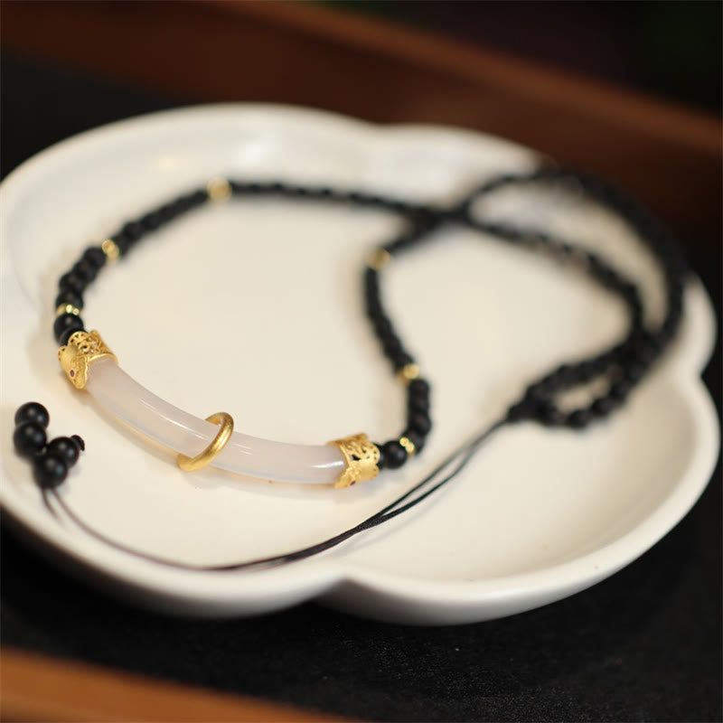 Collier de protection en argent sterling, onyx noir et calcédoine