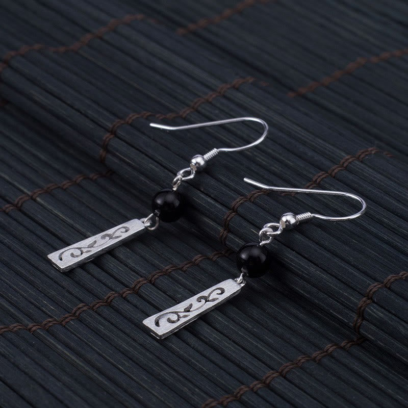 Boucles d'oreilles de protection en argent sterling et onyx noir
