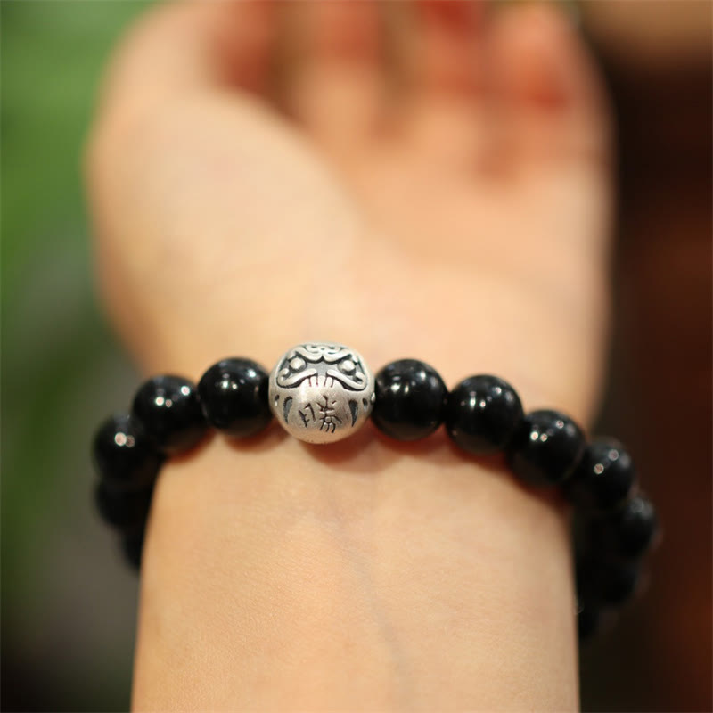 Bracelet de protection spirituelle en argent sterling et onyx noir