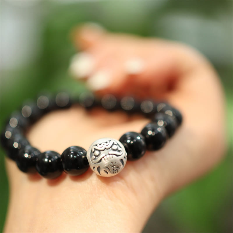 Bracelet de protection spirituelle en argent sterling et onyx noir
