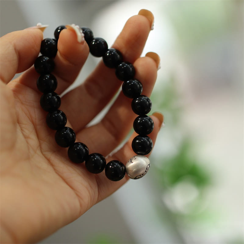 Bracelet de protection spirituelle en argent sterling et onyx noir