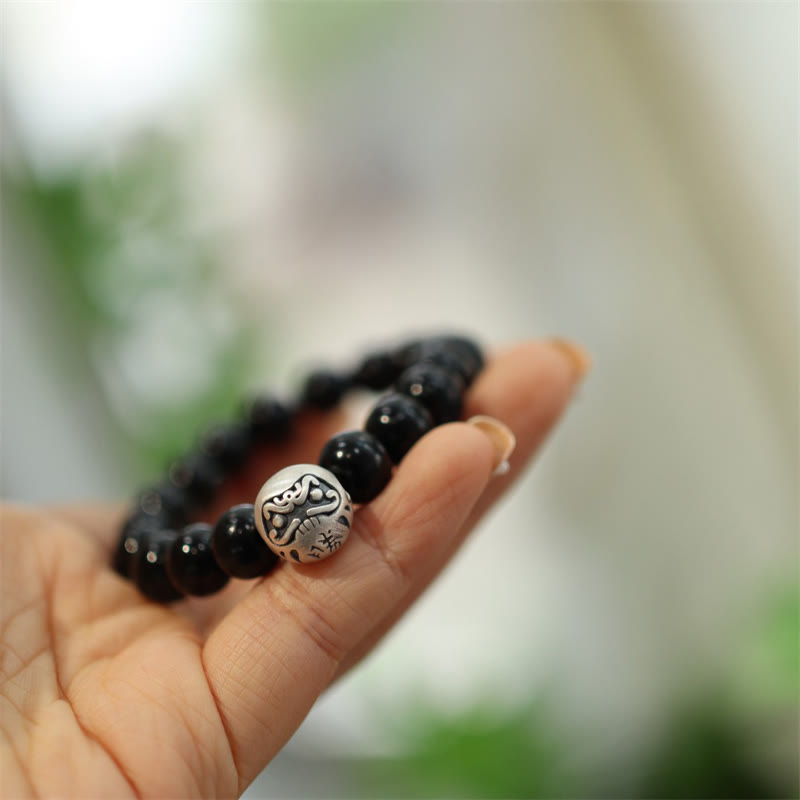 Bracelet de protection spirituelle en argent sterling et onyx noir