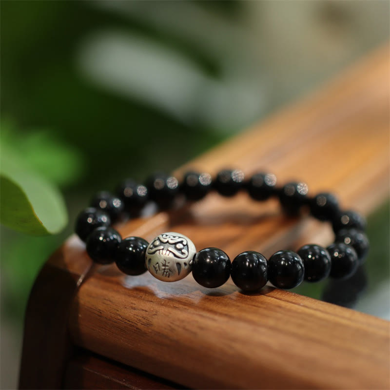 Bracelet de protection spirituelle en argent sterling et onyx noir