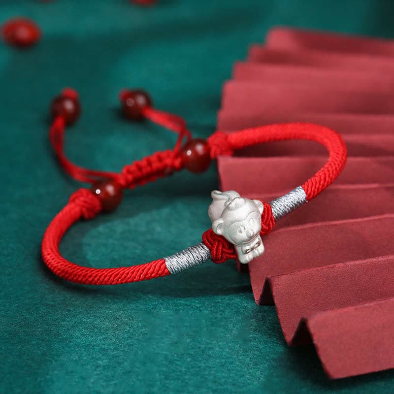 Bracelet en argent sterling avec symbole du zodiaque chinois et symbole de chance et de force