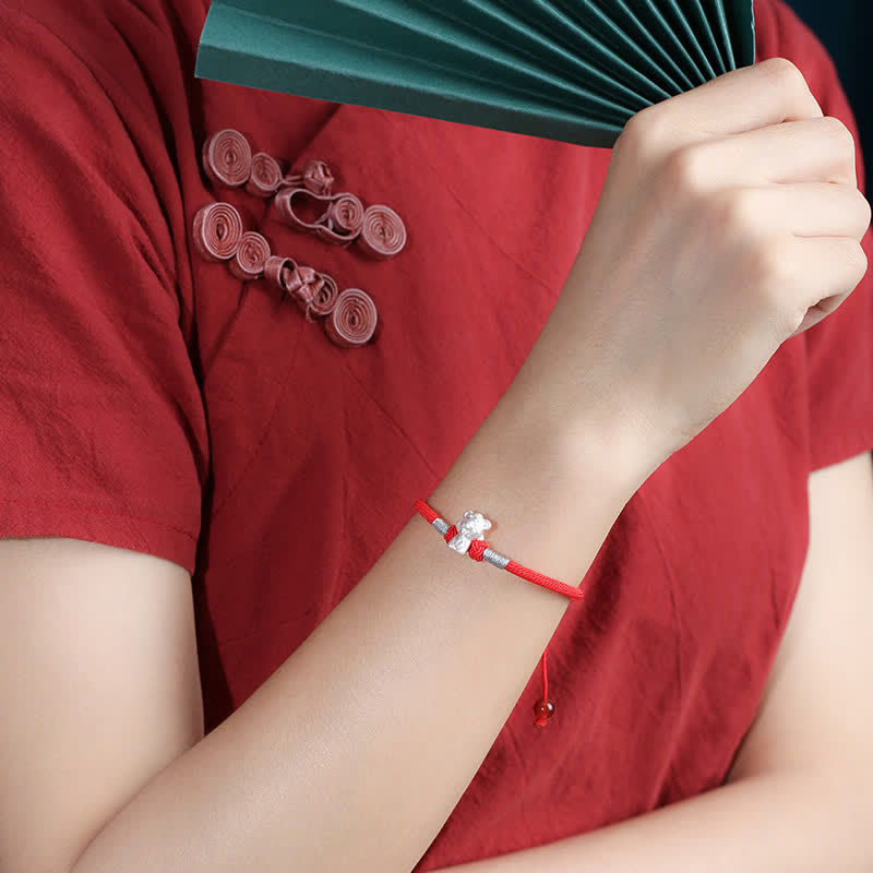 Bracelet en argent sterling avec symbole du zodiaque chinois et symbole de chance et de force