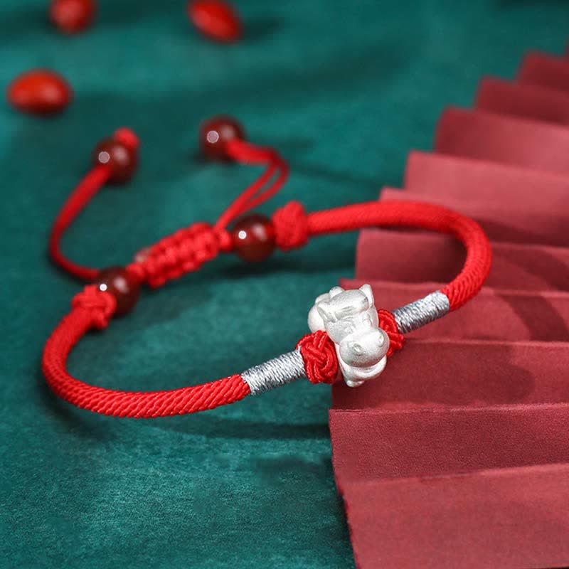Bracelet en argent sterling avec symbole du zodiaque chinois et symbole de chance et de force