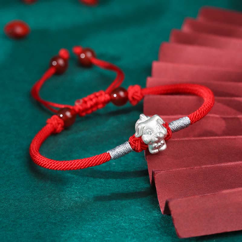 Bracelet en argent sterling avec symbole du zodiaque chinois et symbole de chance et de force