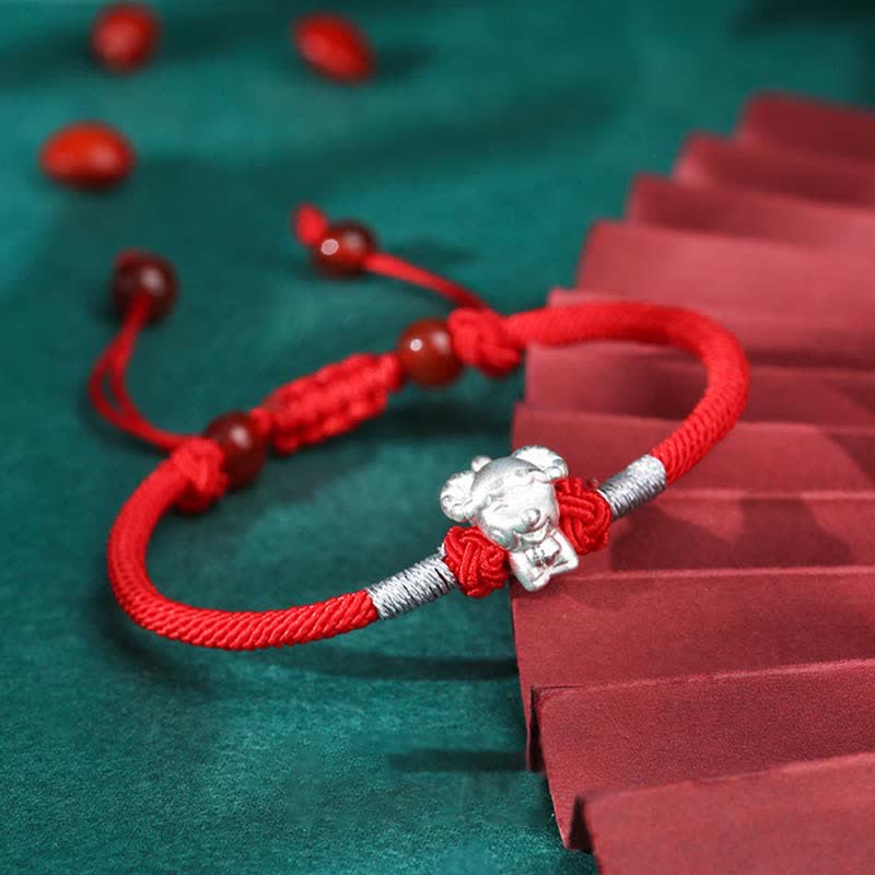 Bracelet en argent sterling avec symbole du zodiaque chinois et symbole de chance et de force