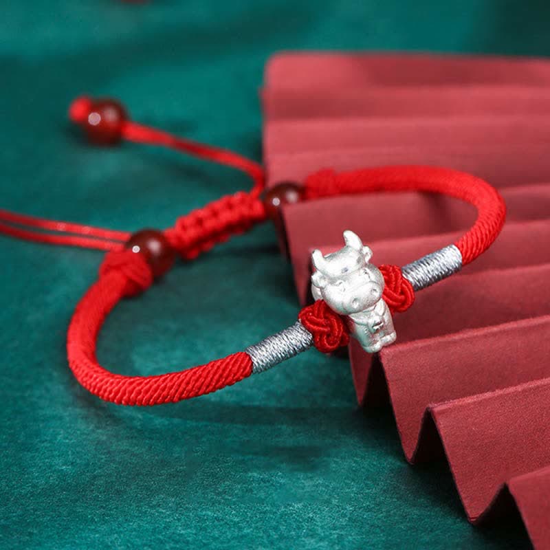 Bracelet en argent sterling avec symbole du zodiaque chinois et symbole de chance et de force