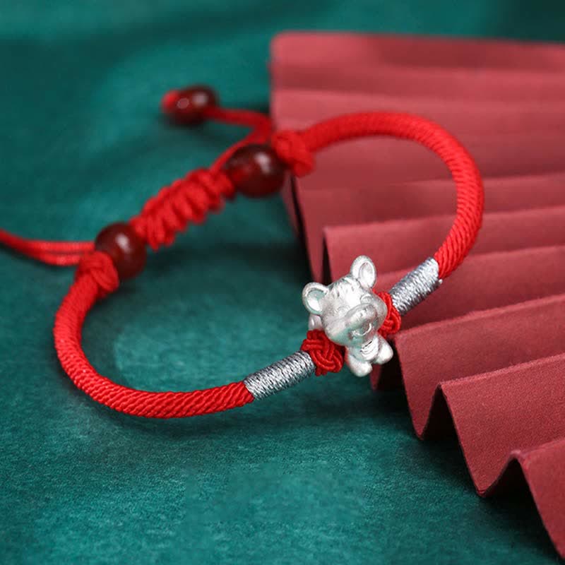 Bracelet en argent sterling avec symbole du zodiaque chinois et symbole de chance et de force