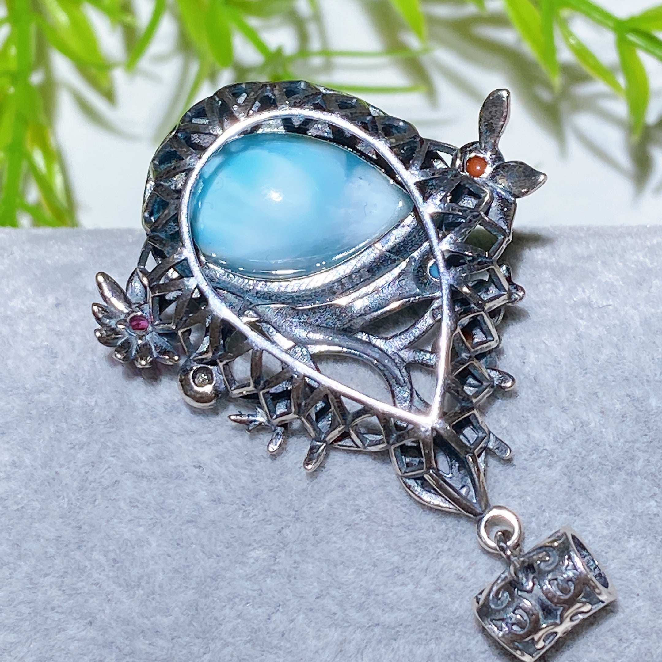 Sterling Silver Clear Quartz Pendant with Healing Crystal Gems