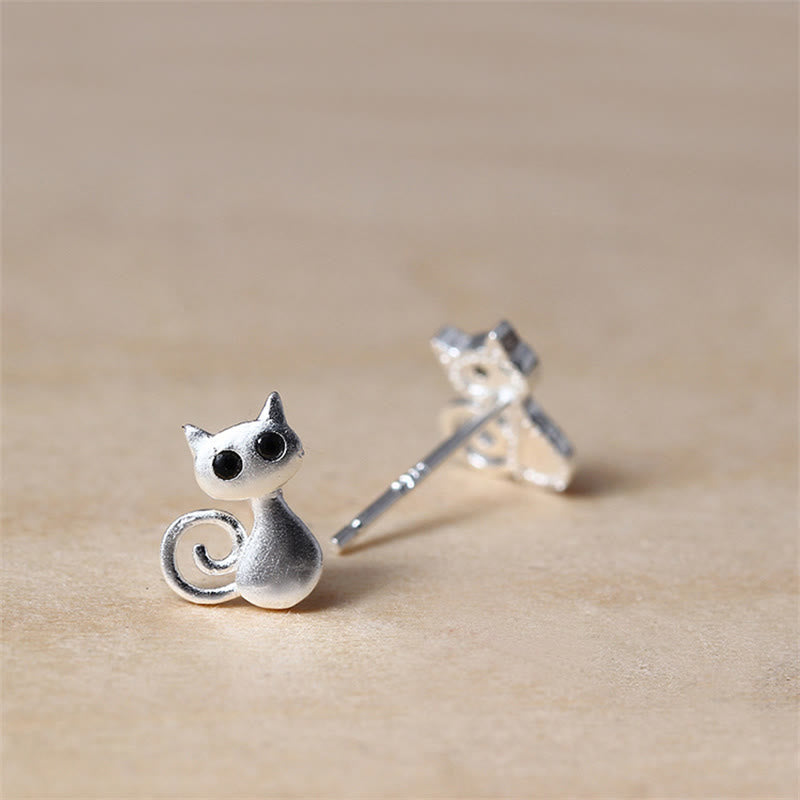 Boucles d'oreilles à tige en argent sterling avec motif de chat mignon et bénédiction