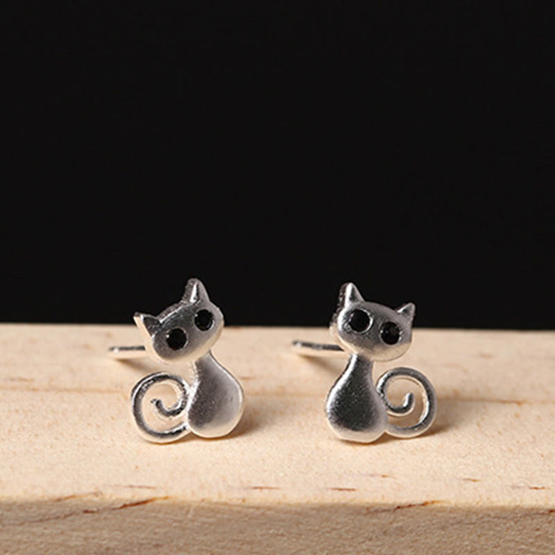 Boucles d'oreilles à tige en argent sterling avec motif de chat mignon et bénédiction