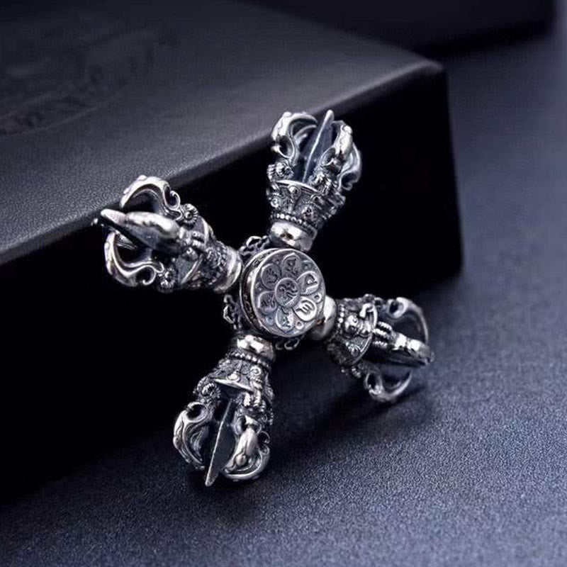 Pendentif Double Dorje Vajra en Argent Sterling Force Spirituelle