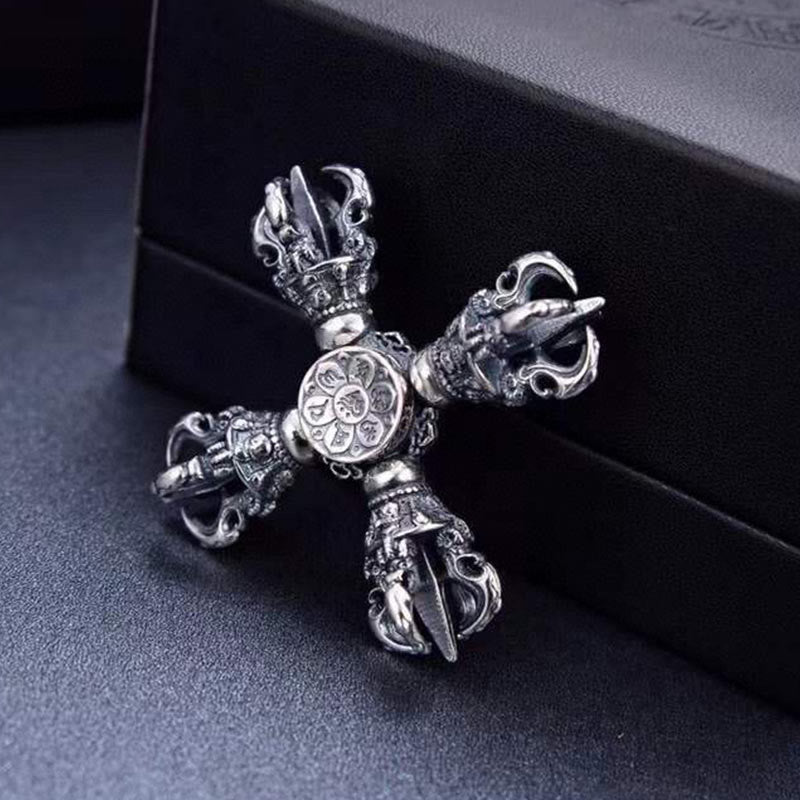 Pendentif Double Dorje Vajra en Argent Sterling Force Spirituelle