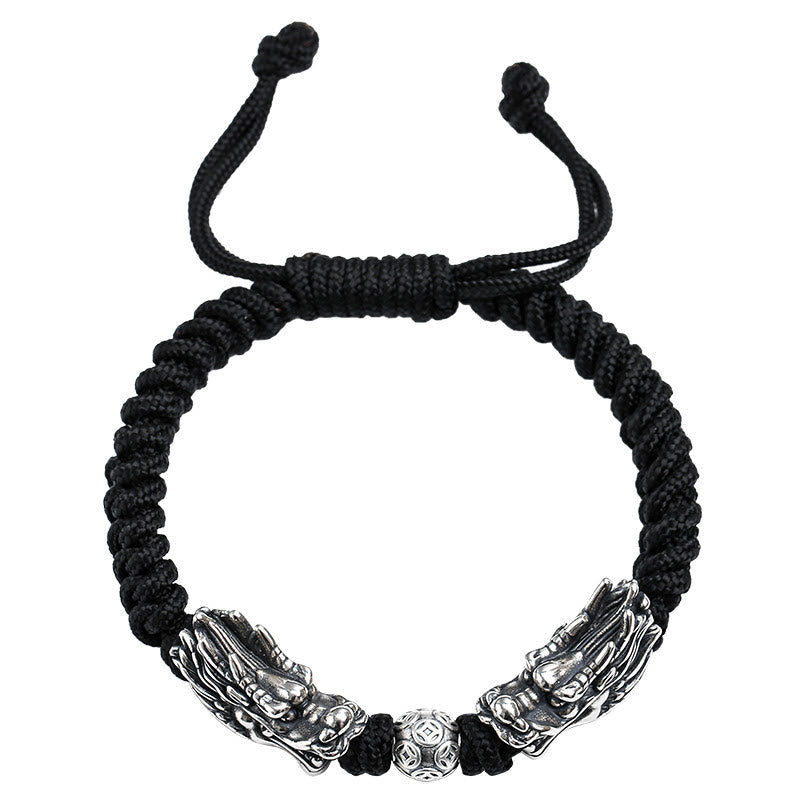 Bracelet double dragon en argent sterling | Chance et protection