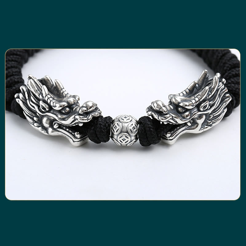 Bracelet double dragon en argent sterling | Chance et protection