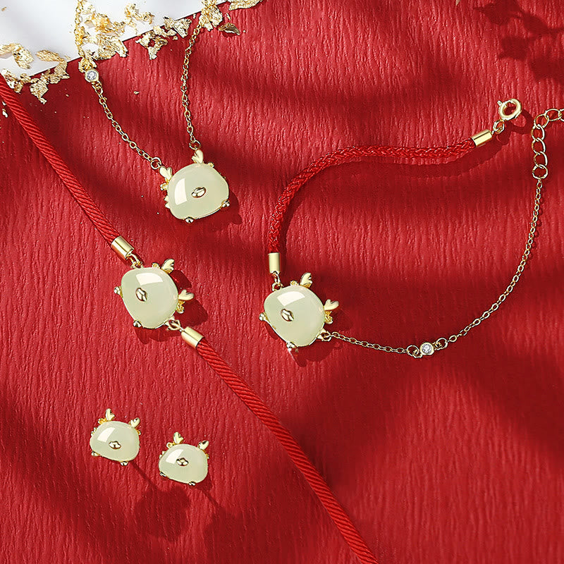 Bijoux dragon en argent sterling avec jade Hetian et agate rouge