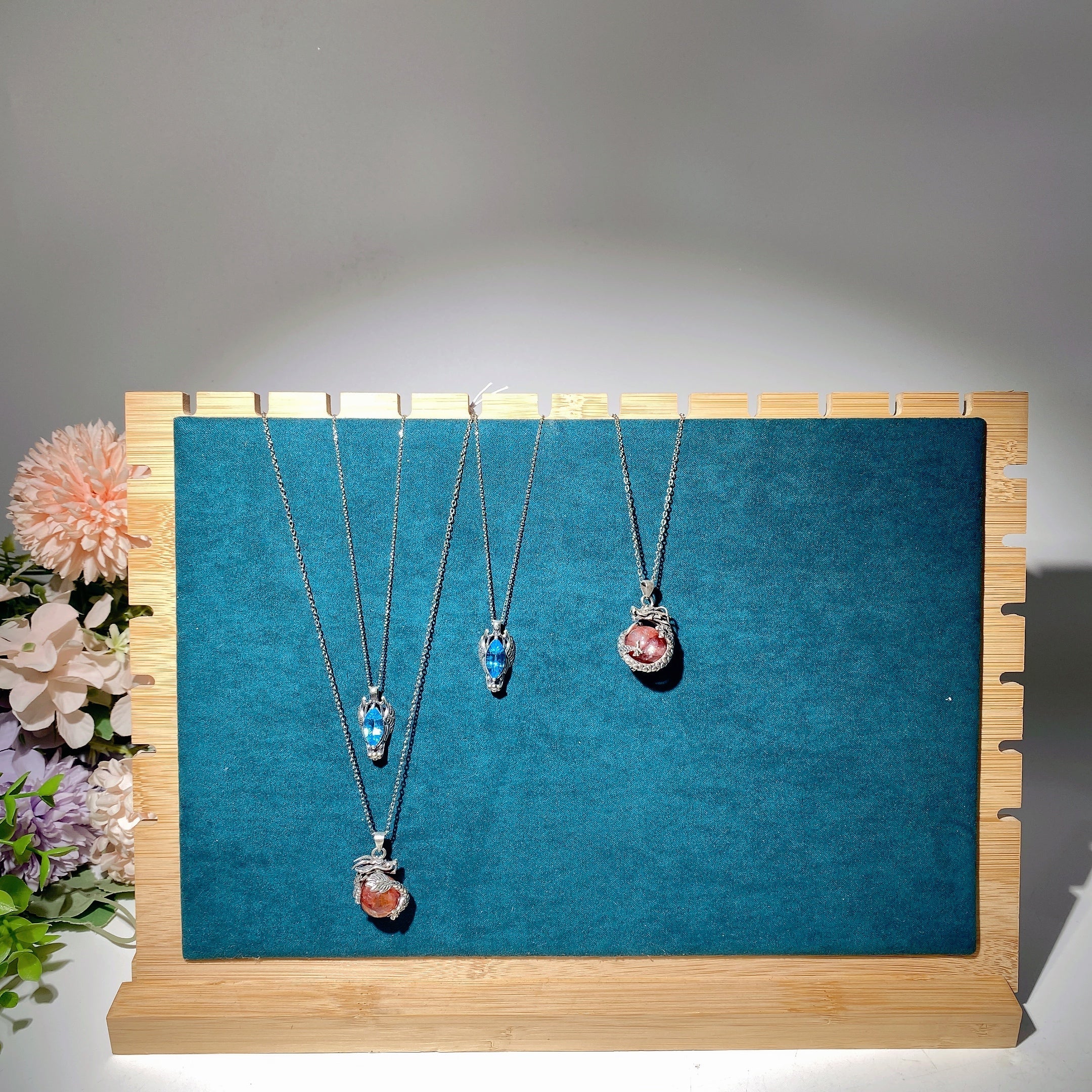 Collier dragon en argent sterling avec topaze bleue ou cristal de quartz de feu