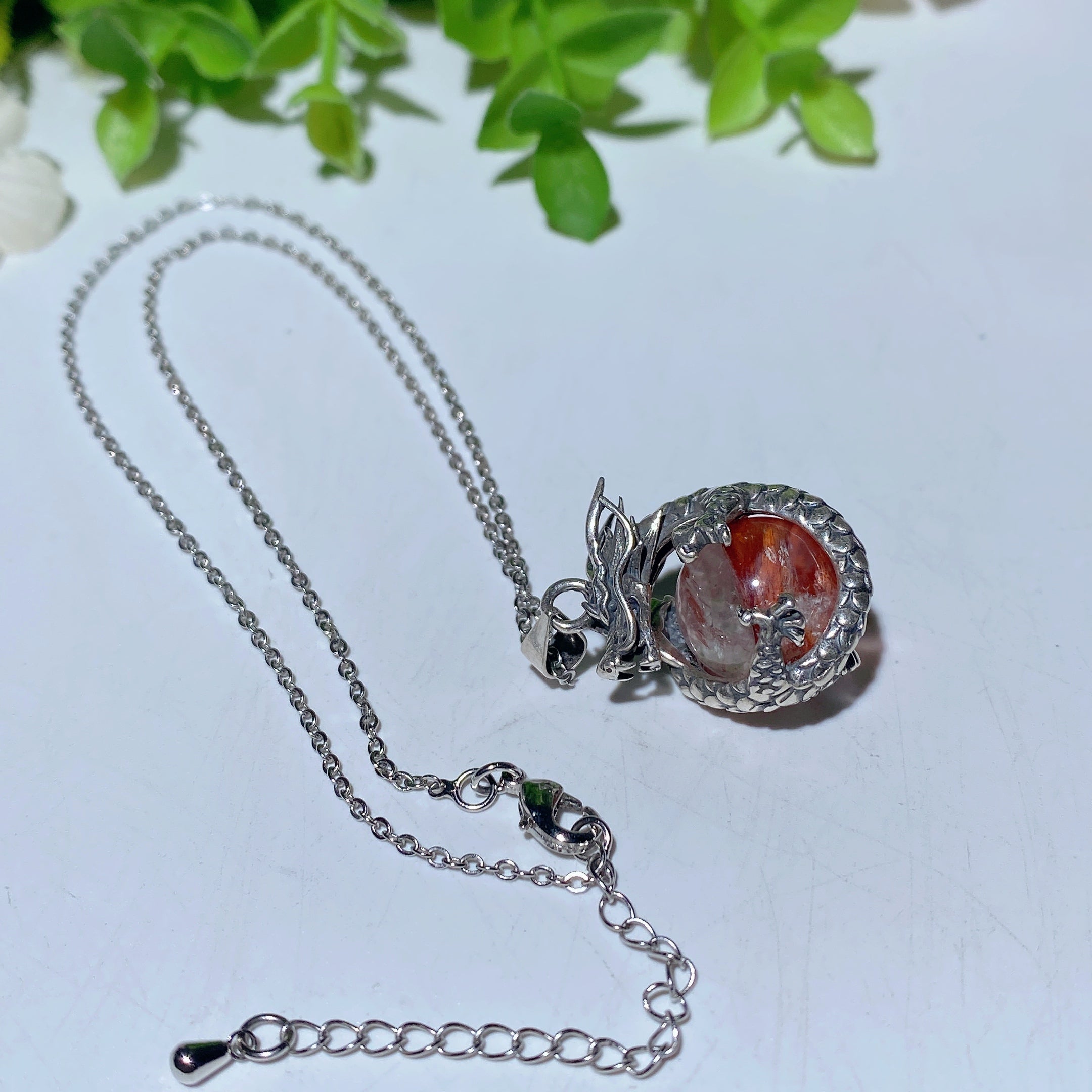 Collier dragon en argent sterling avec topaze bleue ou cristal de quartz de feu