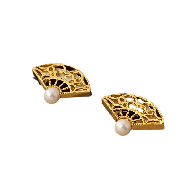 Boucles d'oreilles en argent sterling avec motif éventail et perles de sagesse