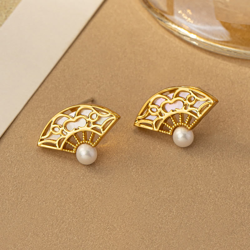 Boucles d'oreilles en argent sterling avec motif éventail et perles de sagesse