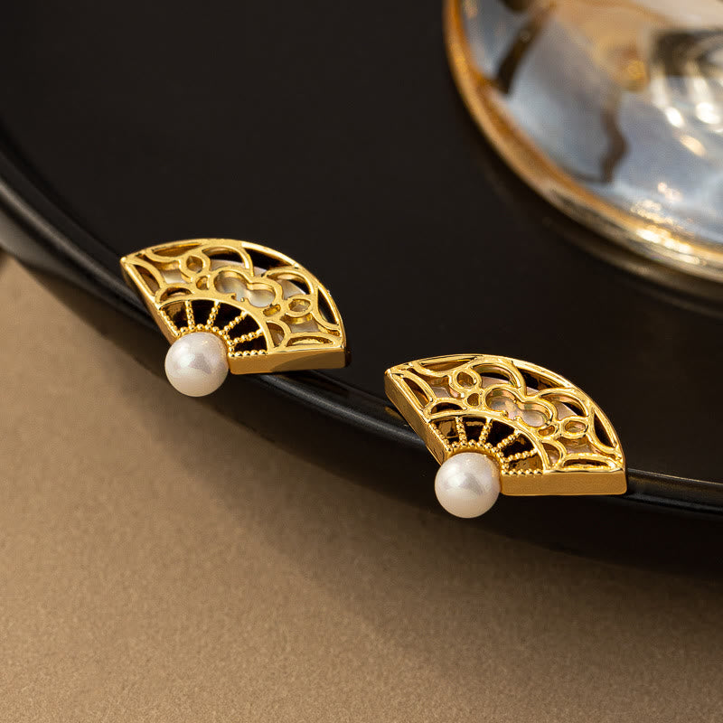 Boucles d'oreilles en argent sterling avec motif éventail et perles de sagesse